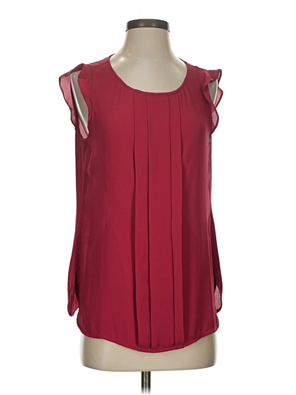 LOFT Sleeveless Pleated Shell Top - Berry Red